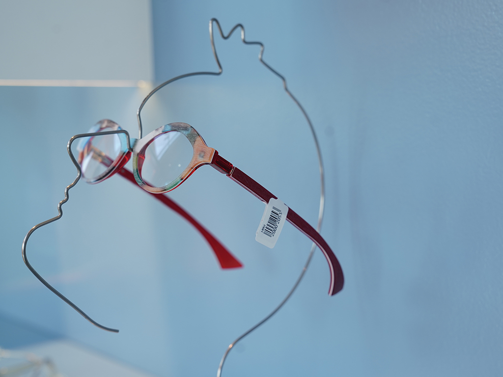 eyeglasses with red plastic body